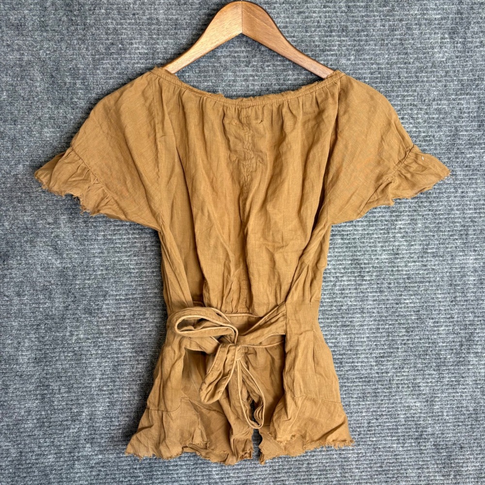 Valerie Gregori McKenzie SONG Brown Ramie Cotton Button Front Peplum Blouse S - Picture 3 of 5